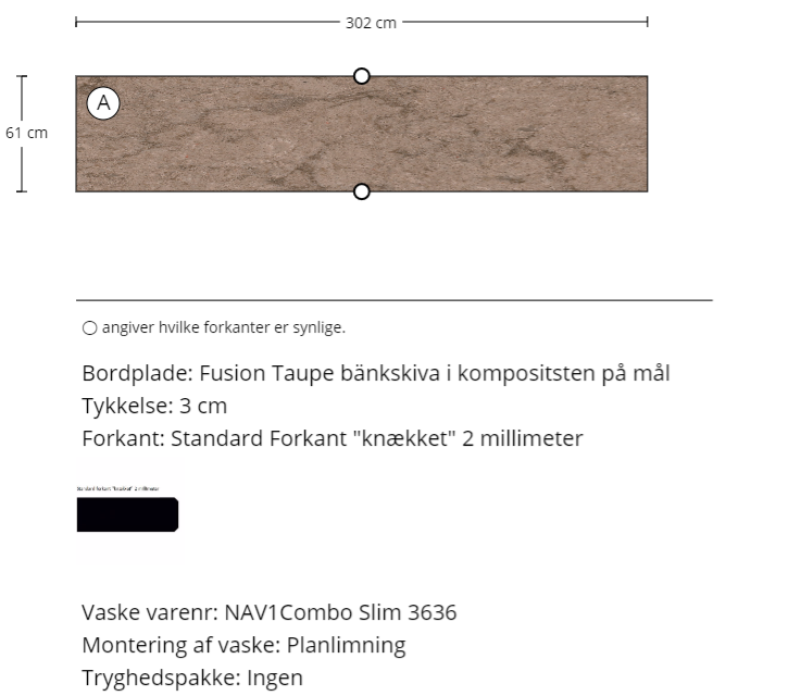 Fusion Taupe bänkskiva i kompositsten på mål